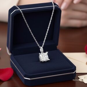 Moissanite 1.2 CT Princess Cut Solitaire Pendant Necklace